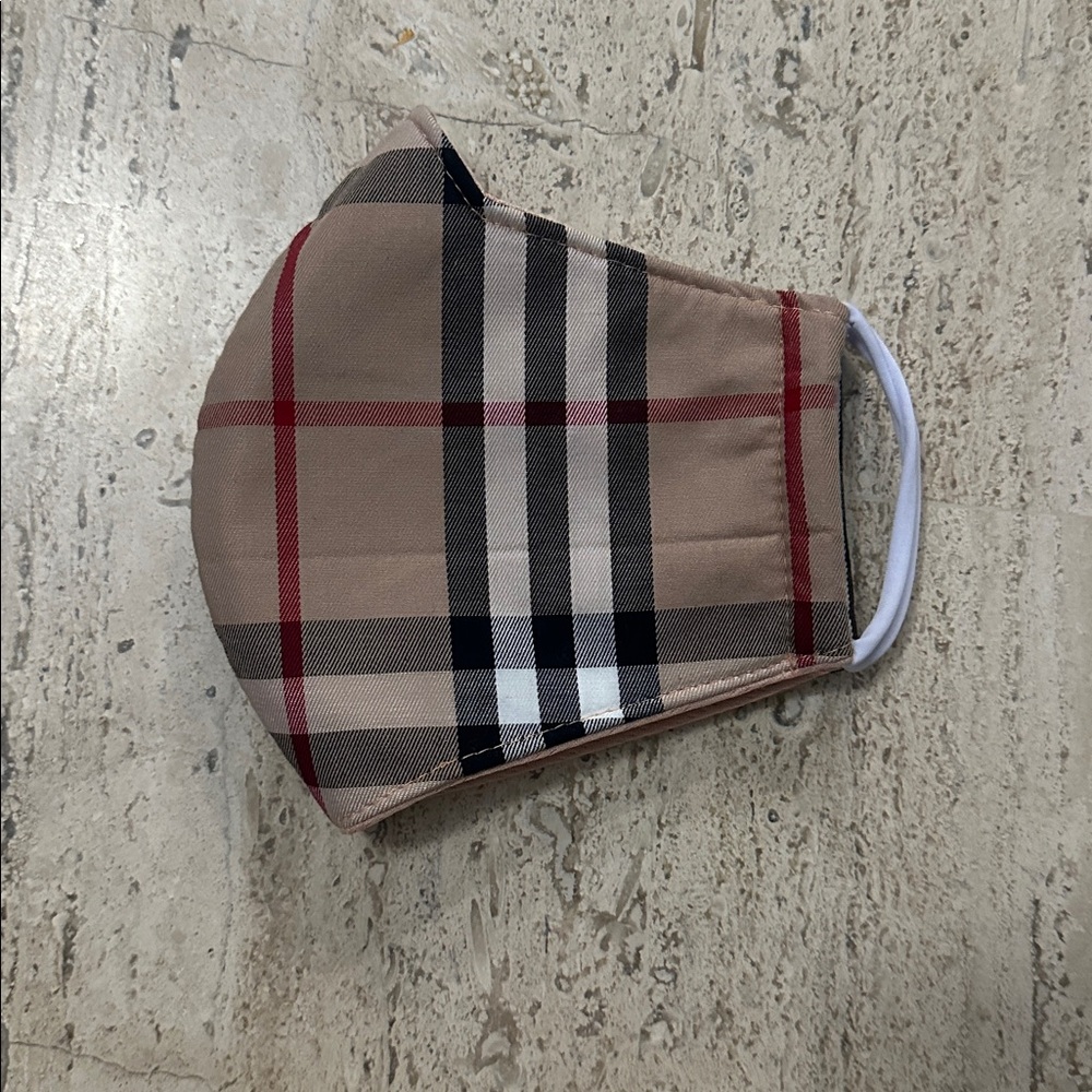 Plaid Face Mask with Elastic Ear straps Beige Black White Red One Size